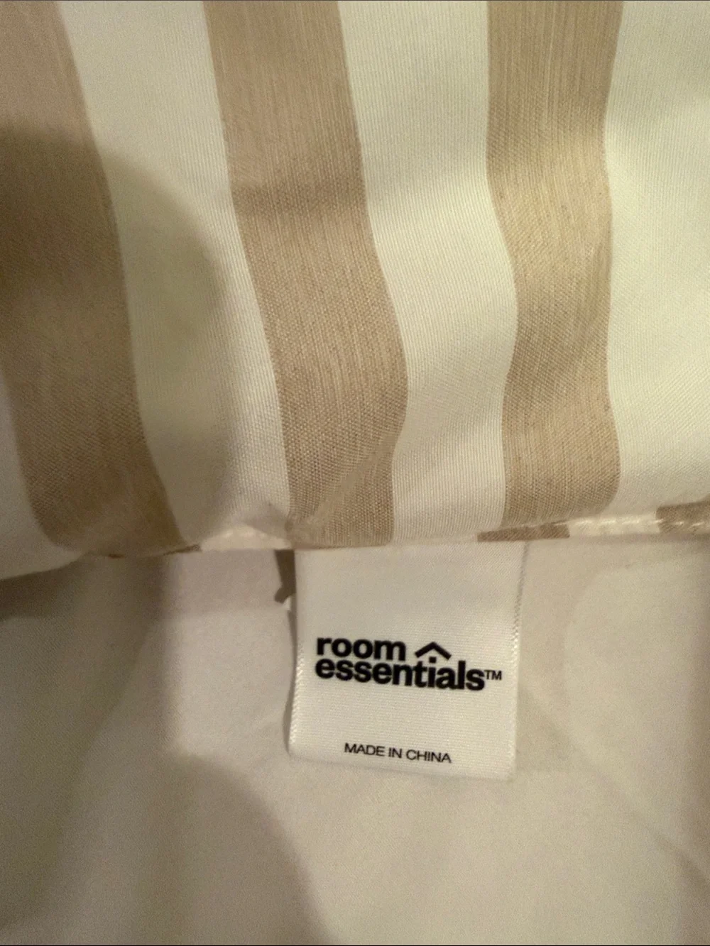 Tan and white striped comforter,  Twin